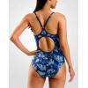 imageG Gradual Womens One Piece Athletic Swimsuit with Adjustable Straps Training Sport Swimwear Modest Bathing Suit for WomenBlue LeafBlue