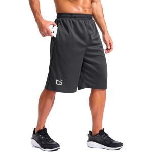 imageG Gradual Mens 12 Long Basketball Shorts with Pockets Lightweight Loose Fit Athletic Shorts Mesh Gym Shorts for MenDark Grey