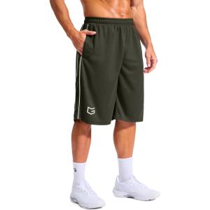imageG Gradual Mens 12 Long Basketball Shorts with Pockets Lightweight Loose Fit Athletic Shorts Mesh Gym Shorts for MenDark Olive
