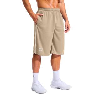 imageG Gradual Mens 12 Long Basketball Shorts with Pockets Lightweight Loose Fit Athletic Shorts Mesh Gym Shorts for MenKhaki