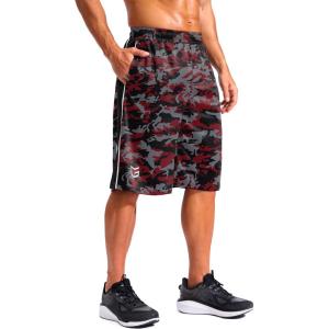 imageG Gradual Mens 12 Long Basketball Shorts with Pockets Lightweight Loose Fit Athletic Shorts Mesh Gym Shorts for MenRed Camo