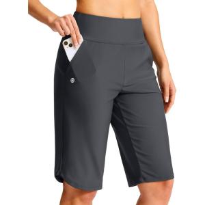 imageG Gradual Womens 13 Long Swim Board Shorts with Pockets High Waisted Quick Dry Beach Swimming Shorts for Women with LinerDark Grey