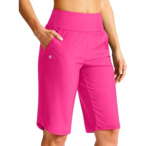 imageG Gradual Womens 13 Long Swim Board Shorts with Pockets High Waisted Quick Dry Beach Swimming Shorts for Women with LinerRosy