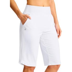 imageG Gradual Womens 13 Long Swim Board Shorts with Pockets High Waisted Quick Dry Beach Swimming Shorts for Women with LinerWhite