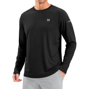 imageMens Sun Protection Long Sleeve Grid Shirts UPF 50 Rash Guard Swim Lightweight Cooling UV ShirtBlack