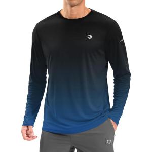 imageMens Sun Protection Long Sleeve Grid Shirts UPF 50 Rash Guard Swim Lightweight Cooling UV ShirtGradient Black Blue
