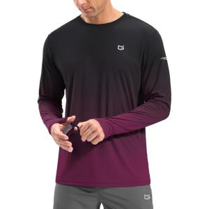 imageMens Sun Protection Long Sleeve Grid Shirts UPF 50 Rash Guard Swim Lightweight Cooling UV ShirtGradient Black Rose