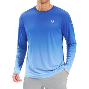 imageMens Sun Protection Long Sleeve Grid Shirts UPF 50 Rash Guard Swim Lightweight Cooling UV ShirtGradient Blue White