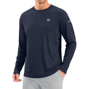 imageMens Sun Protection Long Sleeve Grid Shirts UPF 50 Rash Guard Swim Lightweight Cooling UV ShirtNavy Blue