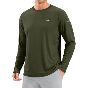 imageMens Sun Protection Long Sleeve Grid Shirts UPF 50 Rash Guard Swim Lightweight Cooling UV ShirtOlive