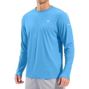imageMens Sun Protection Long Sleeve Grid Shirts UPF 50 Rash Guard Swim Lightweight Cooling UV ShirtSky Blue