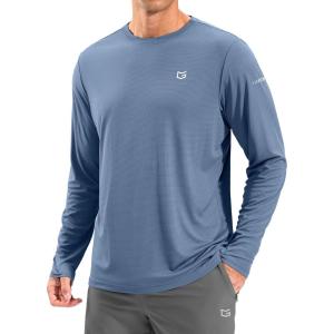 imageMens Sun Protection Long Sleeve Grid Shirts UPF 50 Rash Guard Swim Lightweight Cooling UV ShirtSlate Blue