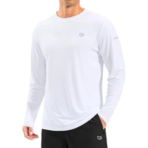 imageMens Sun Protection Long Sleeve Grid Shirts UPF 50 Rash Guard Swim Lightweight Cooling UV ShirtWhite