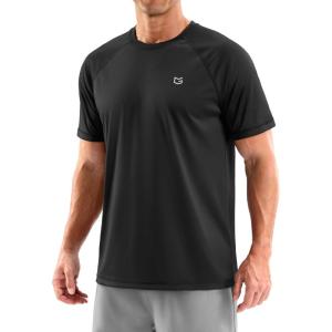 imageMens Swim Shirts Rash Guard UPF 50 Sun Protection Short Sleeve TShirts Workout Dry Fit Tee for Pool Beach TripBlack