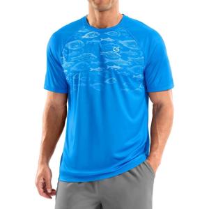 imageMens Swim Shirts Rash Guard UPF 50 Sun Protection Short Sleeve TShirts Workout Dry Fit Tee for Pool Beach TripBlue Shoal