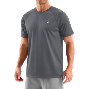 imageMens Swim Shirts Rash Guard UPF 50 Sun Protection Short Sleeve TShirts Workout Dry Fit Tee for Pool Beach TripDark Grey