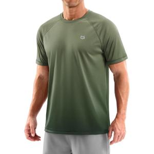 imageMens Swim Shirts Rash Guard UPF 50 Sun Protection Short Sleeve TShirts Workout Dry Fit Tee for Pool Beach TripGradient Army Green