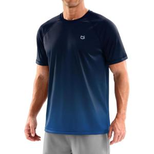 imageMens Swim Shirts Rash Guard UPF 50 Sun Protection Short Sleeve TShirts Workout Dry Fit Tee for Pool Beach TripGradient Black Blue