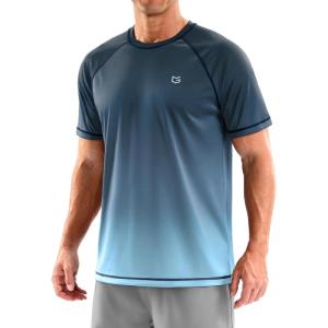 imageMens Swim Shirts Rash Guard UPF 50 Sun Protection Short Sleeve TShirts Workout Dry Fit Tee for Pool Beach TripGradient Navy Blue