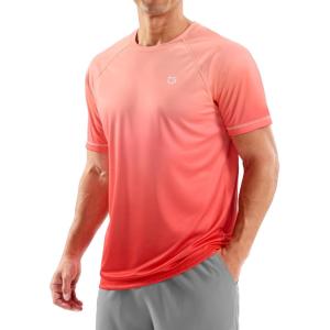 imageMens Swim Shirts Rash Guard UPF 50 Sun Protection Short Sleeve TShirts Workout Dry Fit Tee for Pool Beach TripGradient Orange