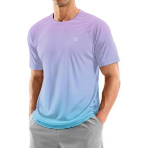 imageMens Swim Shirts Rash Guard UPF 50 Sun Protection Short Sleeve TShirts Workout Dry Fit Tee for Pool Beach TripGradient Purple Blue