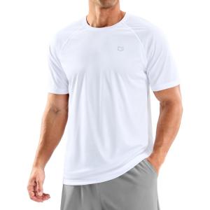 imageMens Swim Shirts Rash Guard UPF 50 Sun Protection Short Sleeve TShirts Workout Dry Fit Tee for Pool Beach TripWhite