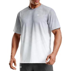 imageMens Athletic Running Shirts Dry Fit Moisture Wicking Workout Gym TShirts Short Sleeve Cooling Tee Tops for MenAgreyWhite Gradient