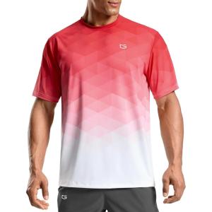 imageMens Athletic Running Shirts Dry Fit Moisture Wicking Workout Gym TShirts Short Sleeve Cooling Tee Tops for MenAredWhite Gradient