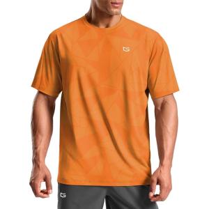 imageMens Athletic Running Shirts Dry Fit Moisture Wicking Workout Gym TShirts Short Sleeve Cooling Tee Tops for MenOrange Linear