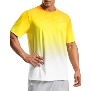 imageMens Athletic Running Shirts Dry Fit Moisture Wicking Workout Gym TShirts Short Sleeve Cooling Tee Tops for MenYellowWhite Gradient