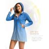 imageWomens UPF 50 Swim Cover Up Sun Protection Hoodie Long Jacket SPF Lightweight Beach Cover Ups for WomenBlueWhite Gradient