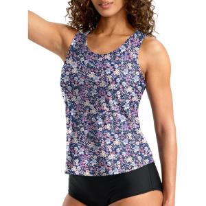 imageG Gradual Tankini Tops for Women High Neck Swimsuits Swim Top Modest Bathing Suit Swimwear Tank Top only No BottomPurple Floral