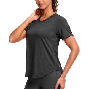 imageWomens Workout Shirts VNeck Short Sleeve UPF 50 Sun Shirt Moisture Wicking Dry Fit Top for Gym Running AthleticHeather Black