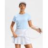 imageWorkout Shirts for Women Lightweight HipLength Long Tshirts Dry Fit Short Sleeve Athletic Tops Gym Running Summer CasualHeather Light Blue