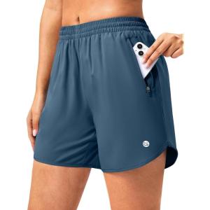 imageG Gradual 57 Athletic Running Shorts for Women 2 Zipper Pockets Lightweight Workout Gym Summer Dolphin Shorts with LinerBlue Grey