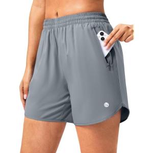 imageG Gradual 57 Athletic Running Shorts for Women 2 Zipper Pockets Lightweight Workout Gym Summer Dolphin Shorts with LinerLight Grey