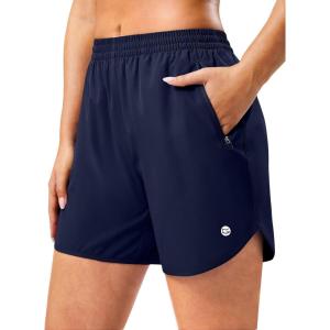 imageG Gradual 57 Athletic Running Shorts for Women 2 Zipper Pockets Lightweight Workout Gym Summer Dolphin Shorts with LinerNavy