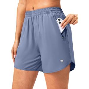 imageG Gradual 57 Athletic Running Shorts for Women 2 Zipper Pockets Lightweight Workout Gym Summer Dolphin Shorts with LinerStone Blue