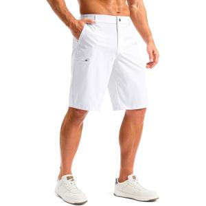 imageG Gradual Mens Shorts 11 Long with 4 Pockets Lightweight Knee Length Elastic Waist Quick Dry Casual Golf Work Shorts White XL