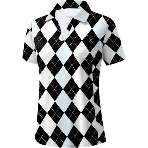 imageG Gradual Polo Shirts for Women Short Sleeve Golf Shirts V Neck Collared Top Cooling Lightweight UPF 50 Tennis Work Dry FitGrey Argyle