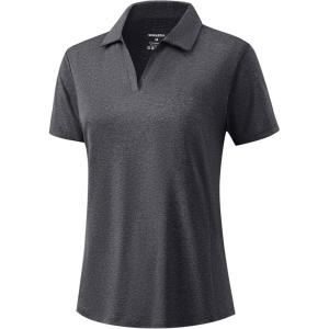 imageG Gradual Polo Shirts for Women Short Sleeve Golf Shirts V Neck Collared Top Cooling Lightweight UPF 50 Tennis Work Dry FitHeather Charcoal Grey