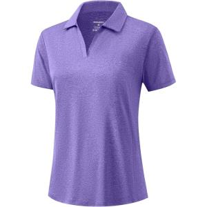 imageG Gradual Polo Shirts for Women Short Sleeve Golf Shirts V Neck Collared Top Cooling Lightweight UPF 50 Tennis Work Dry FitHeather Dark Purple