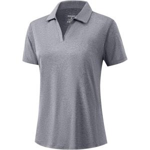 imageG Gradual Polo Shirts for Women Short Sleeve Golf Shirts V Neck Collared Top Cooling Lightweight UPF 50 Tennis Work Dry FitHeather Grey