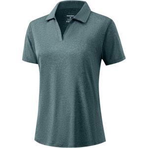 imageG Gradual Polo Shirts for Women Short Sleeve Golf Shirts V Neck Collared Top Cooling Lightweight UPF 50 Tennis Work Dry FitHeather Grey Sage