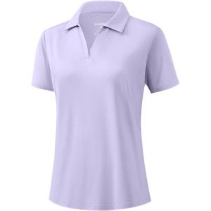 imageG Gradual Polo Shirts for Women Short Sleeve Golf Shirts V Neck Collared Top Cooling Lightweight UPF 50 Tennis Work Dry FitHeather Light Purple
