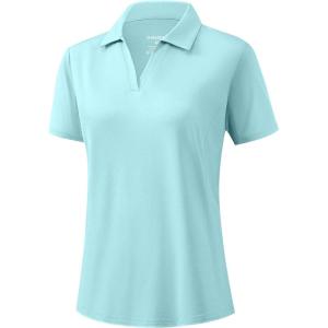 imageG Gradual Polo Shirts for Women Short Sleeve Golf Shirts V Neck Collared Top Cooling Lightweight UPF 50 Tennis Work Dry FitHeather Sky Blue