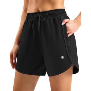 imageG Gradual Womens 5 Swim Shorts Zipper Pockets Quick Dry Board Shorts Bathing Suit Bottom with Liner Running Athletic ShortsAblack