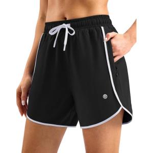 imageG Gradual Womens 5 Swim Shorts Zipper Pockets Quick Dry Board Shorts Bathing Suit Bottom with Liner Running Athletic ShortsBlack