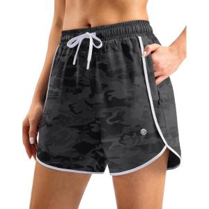 imageG Gradual Womens 5 Swim Shorts Zipper Pockets Quick Dry Board Shorts Bathing Suit Bottom with Liner Running Athletic ShortsBlack Camo