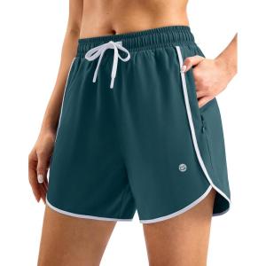 imageG Gradual Womens 5 Swim Shorts Zipper Pockets Quick Dry Board Shorts Bathing Suit Bottom with Liner Running Athletic ShortsDeep Green